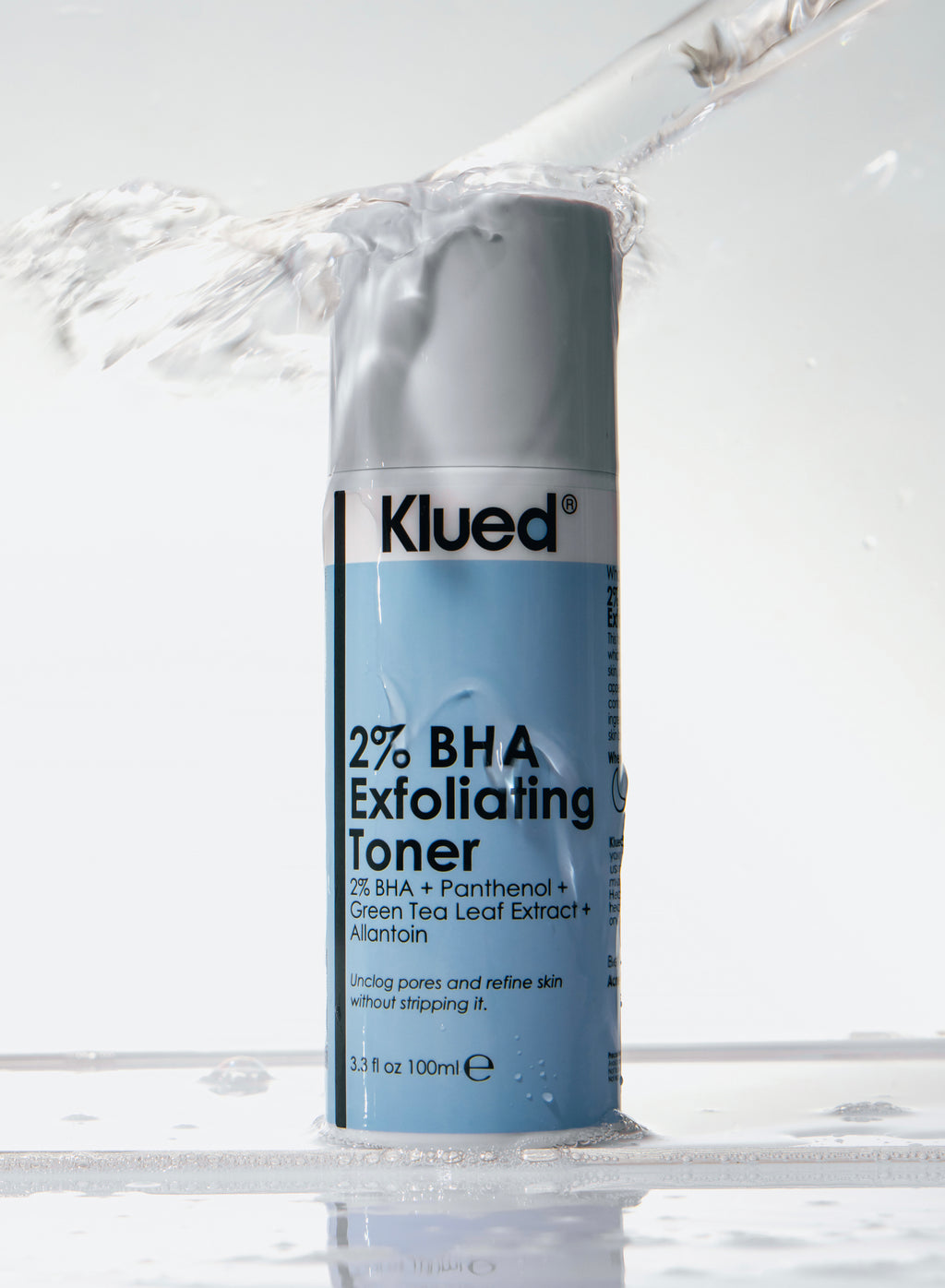 Klued 2% BHA Exfoliating Toner can on a white background