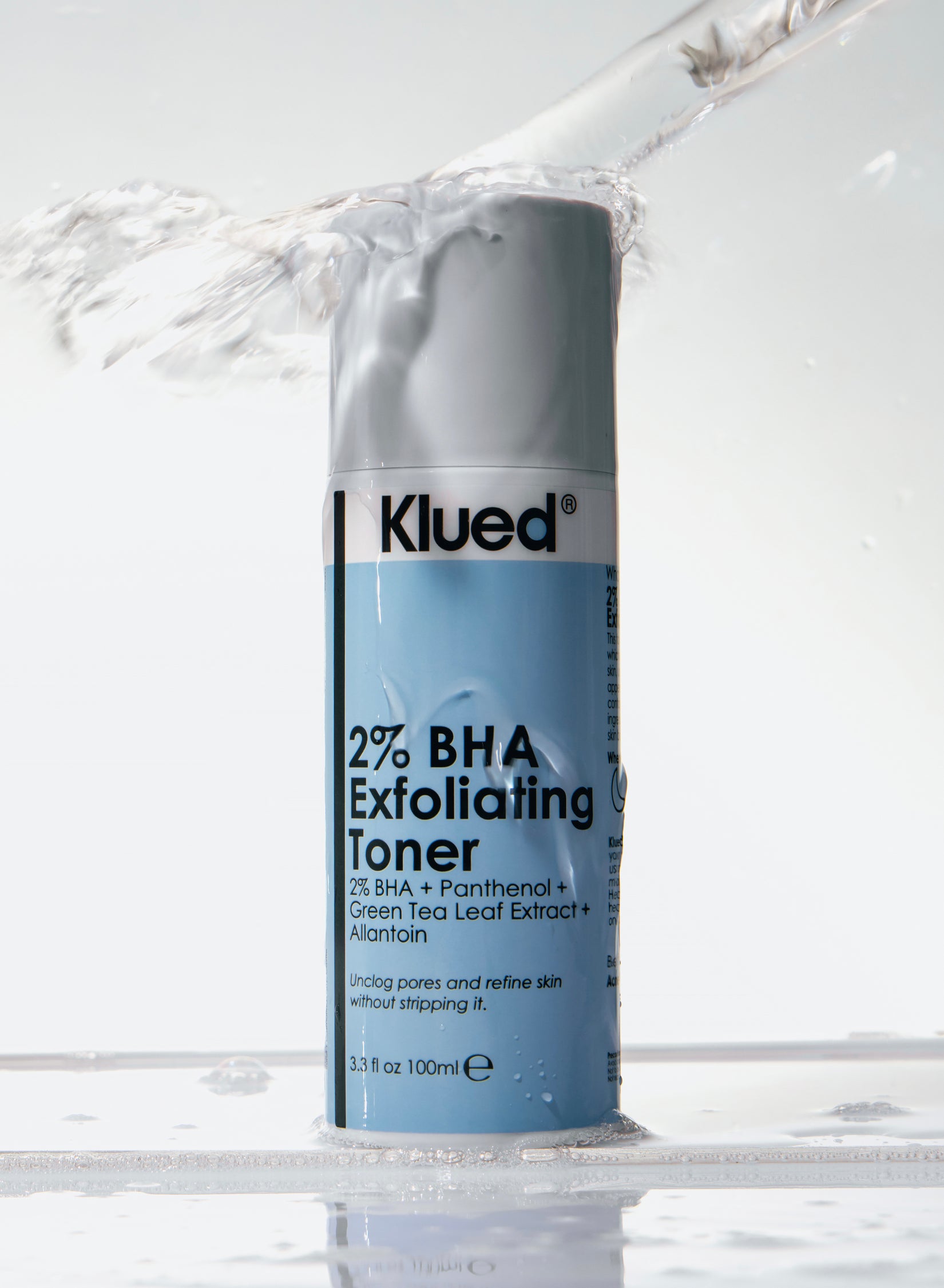 Klued 2% BHA Exfoliating Toner can on a white background