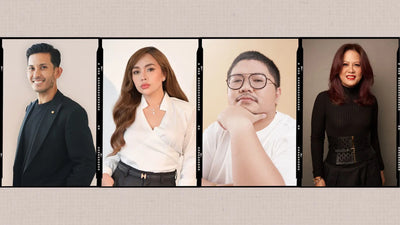 Four individuals standing side by side against a neutral background