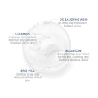 Product label with ingredients and their functions on a white background