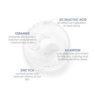 Product label with ingredients and their functions on a white background
