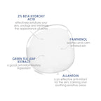 Skincare product with labeled ingredients on a white background