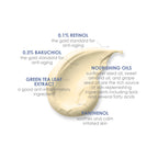 Skincare product with labeled ingredients on a white background