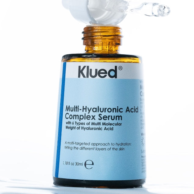 Klued Multi-Hyaluronic Acid Complex Serum bottle with dropper on a white background