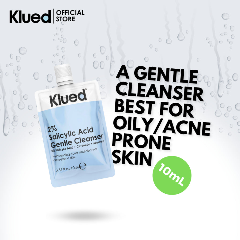 Klued gentle cleanser packaging with text on a light gray background