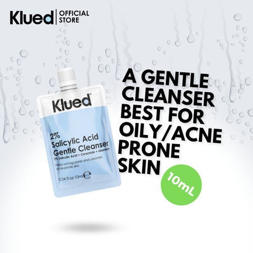 Klued gentle cleanser packaging with text on a light gray background