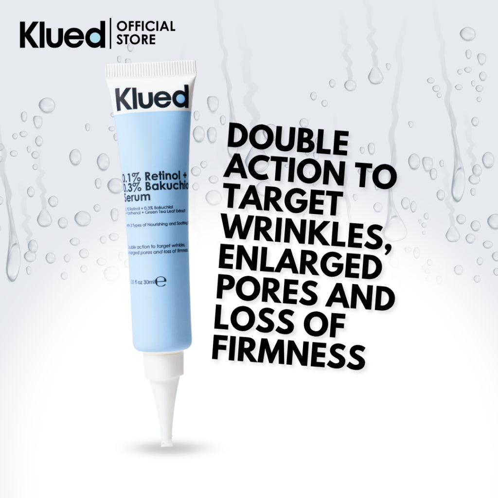 Klued skincare serum tube with text on a white background