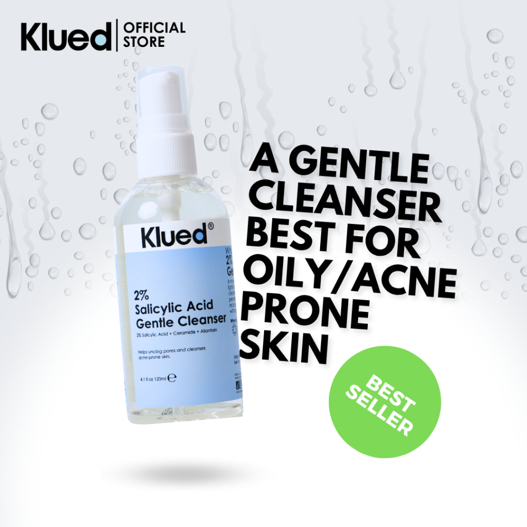 Klued gentle cleanser bottle with text on a white background