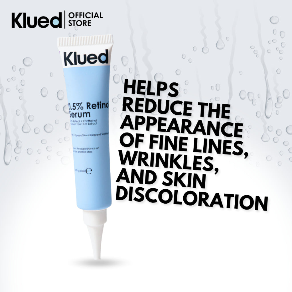 Klued 0.5% Retinol Serum tube with text on a light gray background